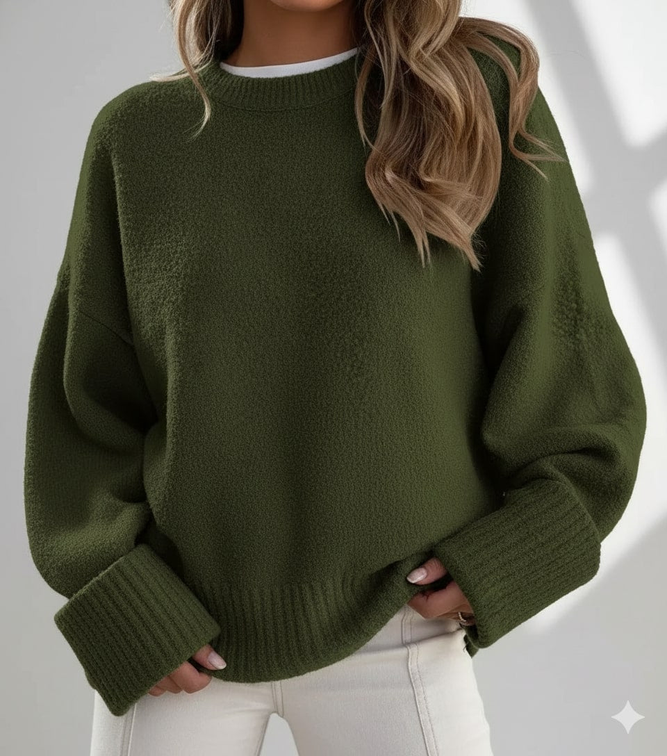 Edna Women's Relaxed-Fit Knit Pullover Sweater with Wide Ribbed Cuffs