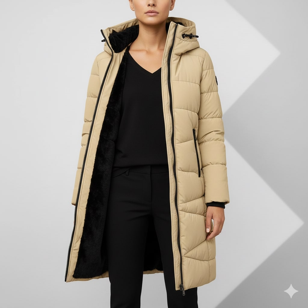 Elana Women's Full-Length Quilted Winter Coat with Hood & Plush Lining