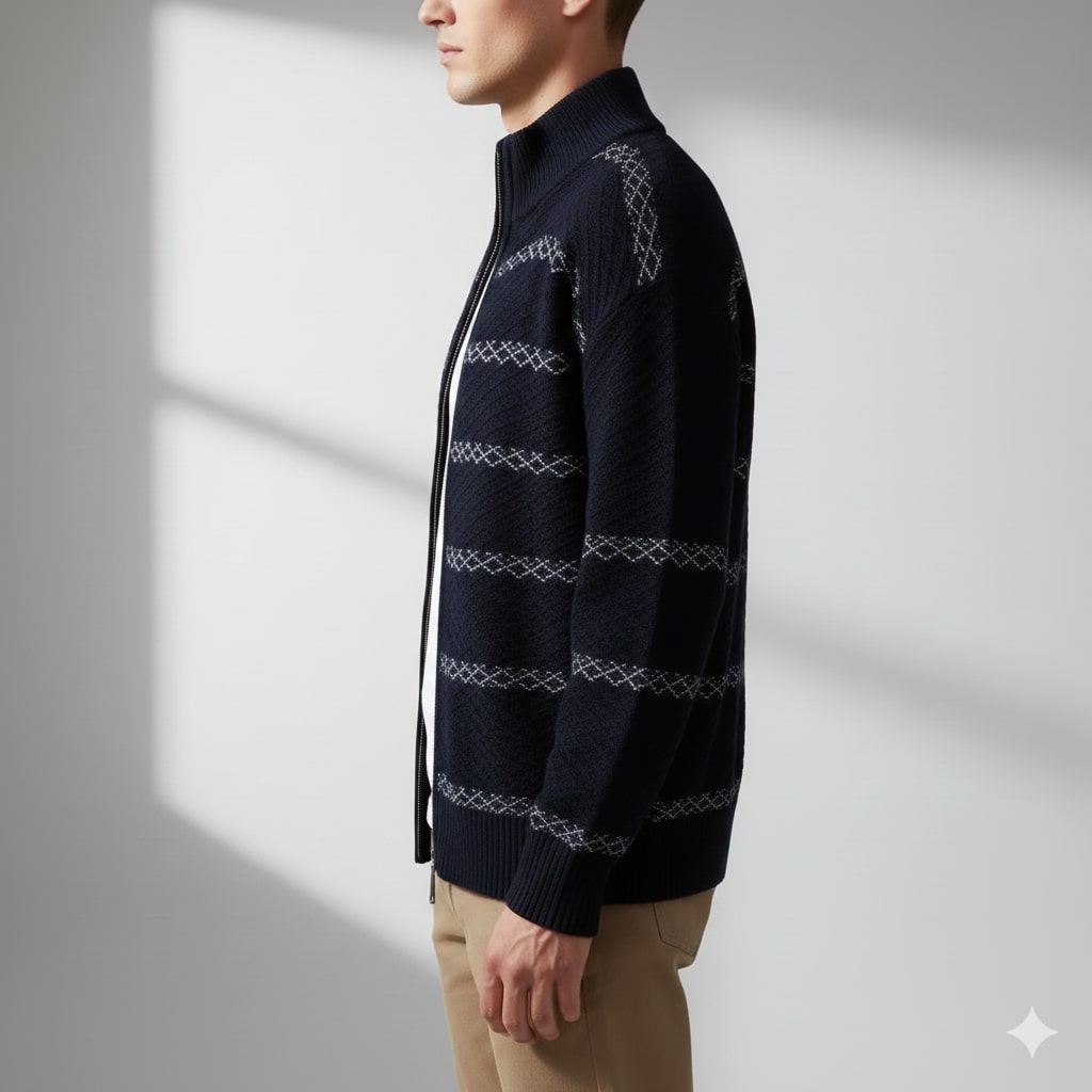 Craig Men's Textured Knit Zip-Up Cardigan with Stand Collar