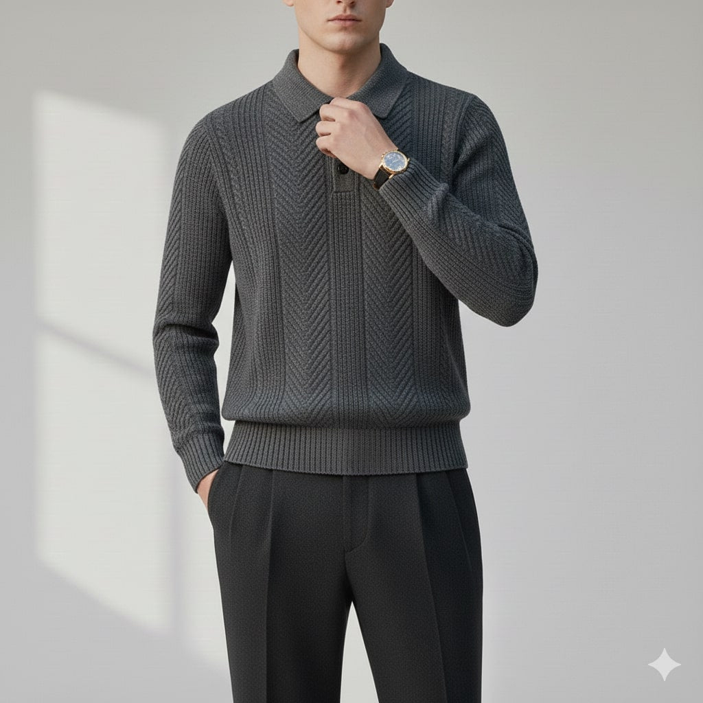 Darwin Men's Wool-Blend Cable Knit Polo Sweater – Tailored Modern Fit Pullover