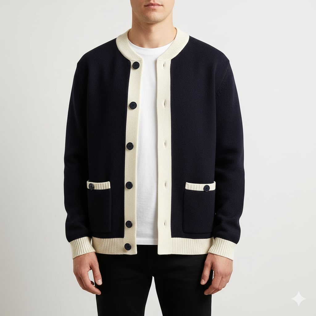 Holand Men's Two-Tone Knitted Cardigan with Button Placket