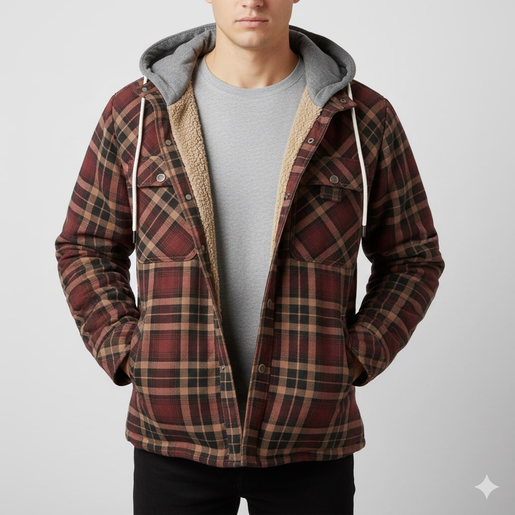 Dante Men's Sherpa-Lined Flannel Hoodie Jacket – Ideal for Winter Wear