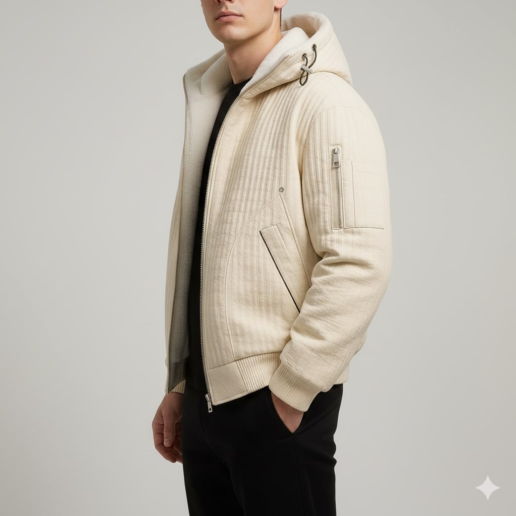 Eric Men's Quilted Sherpa Hoodie – Heavyweight Fleece-Lined Zip-Up Jacket