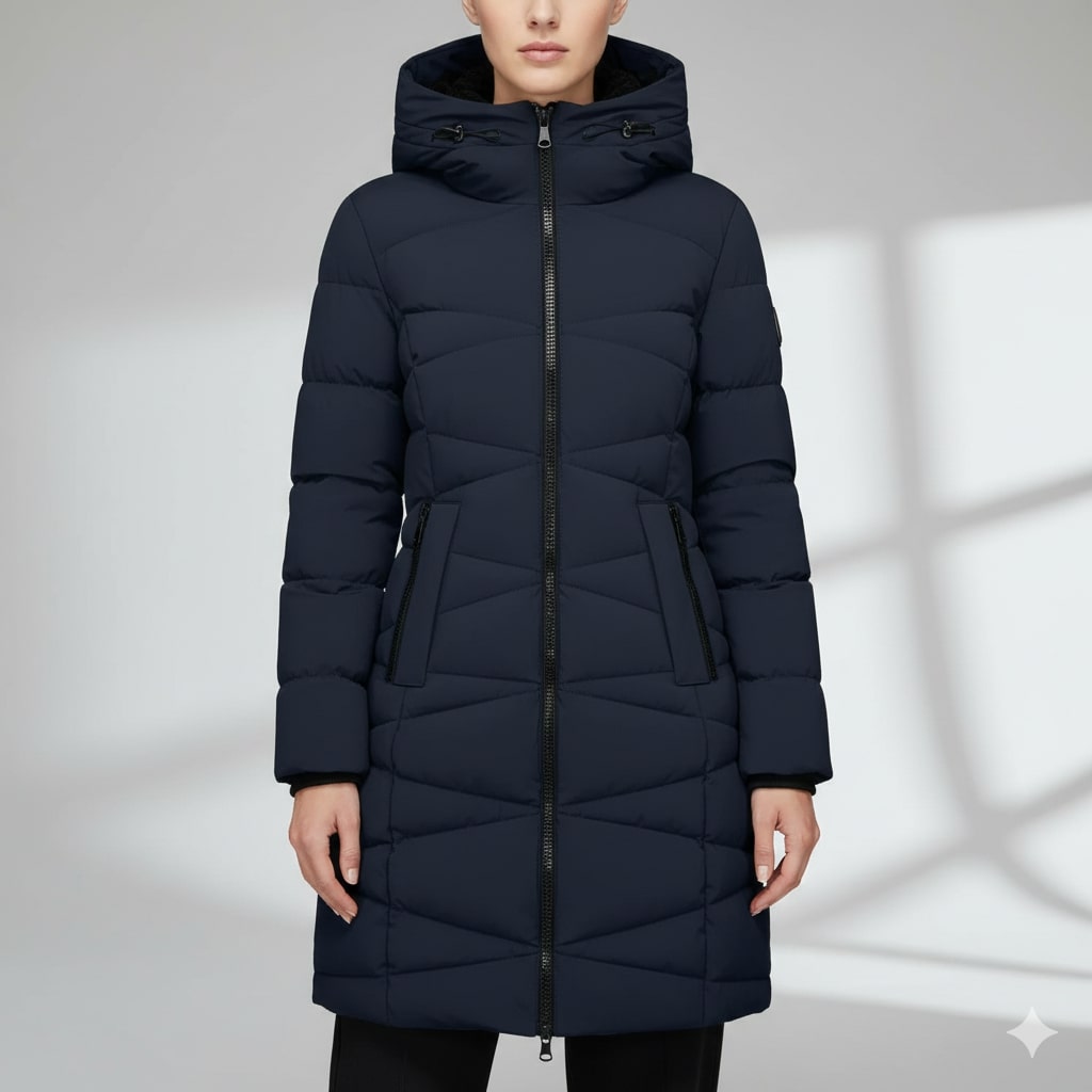 Elana Women's Full-Length Quilted Winter Coat with Hood & Plush Lining