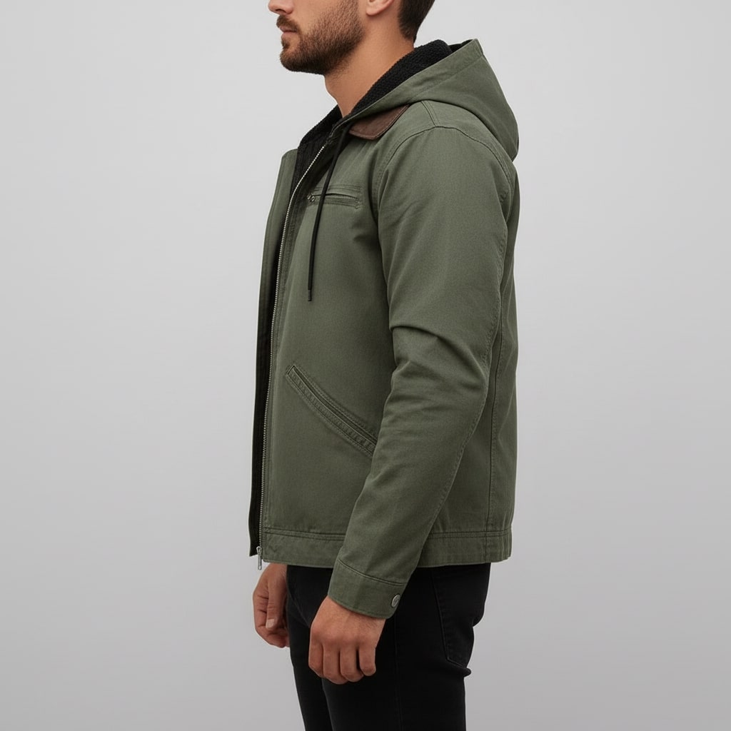 Beckham Men's Lightweight Windbreaker with Fleece-Lined Hood