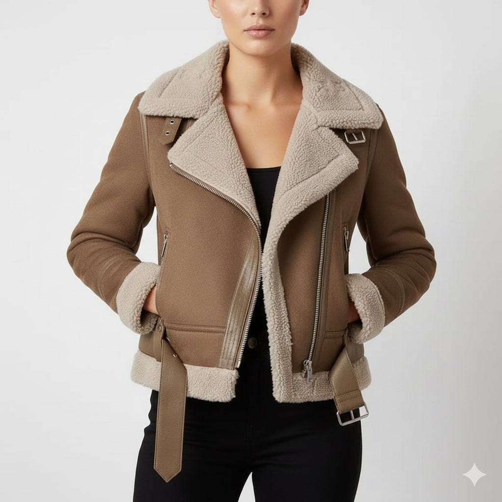 Aubrey Women's Aviator Suede Jacket with Plush Shearling Lining