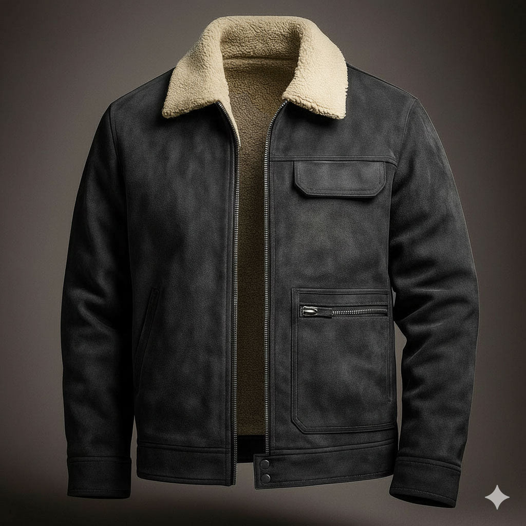 Aurelian Men's Suede Leather Shearling Jacket – Fully Lined with Shearling