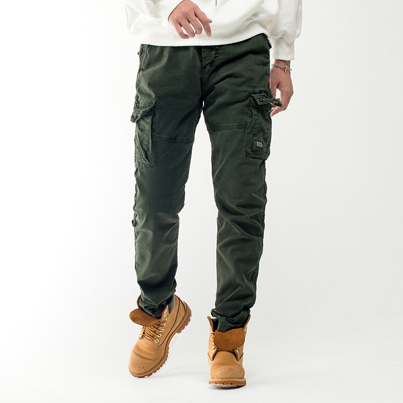 Griffin Men's Vintage Cotton Tactical Cargo Pants with Drawstring Waist