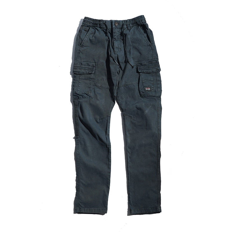 Griffin Men's Vintage Cotton Tactical Cargo Pants with Drawstring Waist