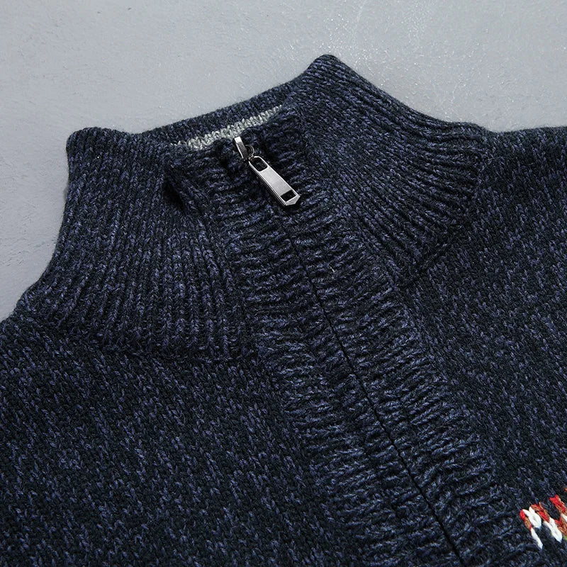 Cris Men's Wool-Blend Quarter-Zip Christmas Sweater with Festive Pattern