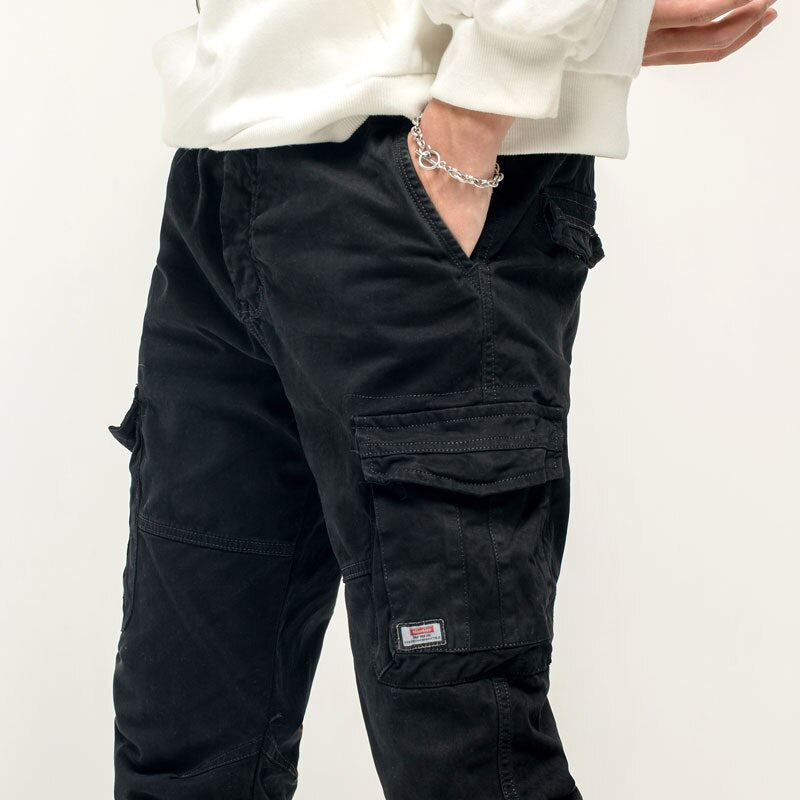 Griffin Men's Vintage Cotton Tactical Cargo Pants with Drawstring Waist