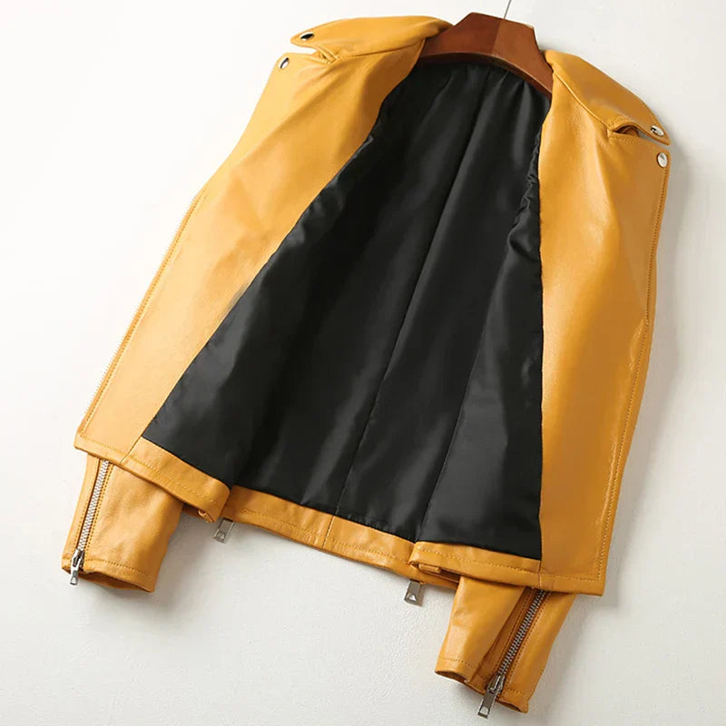 Almona Women's Tailored Leather Jacket – Smooth Finish with Structured Fit