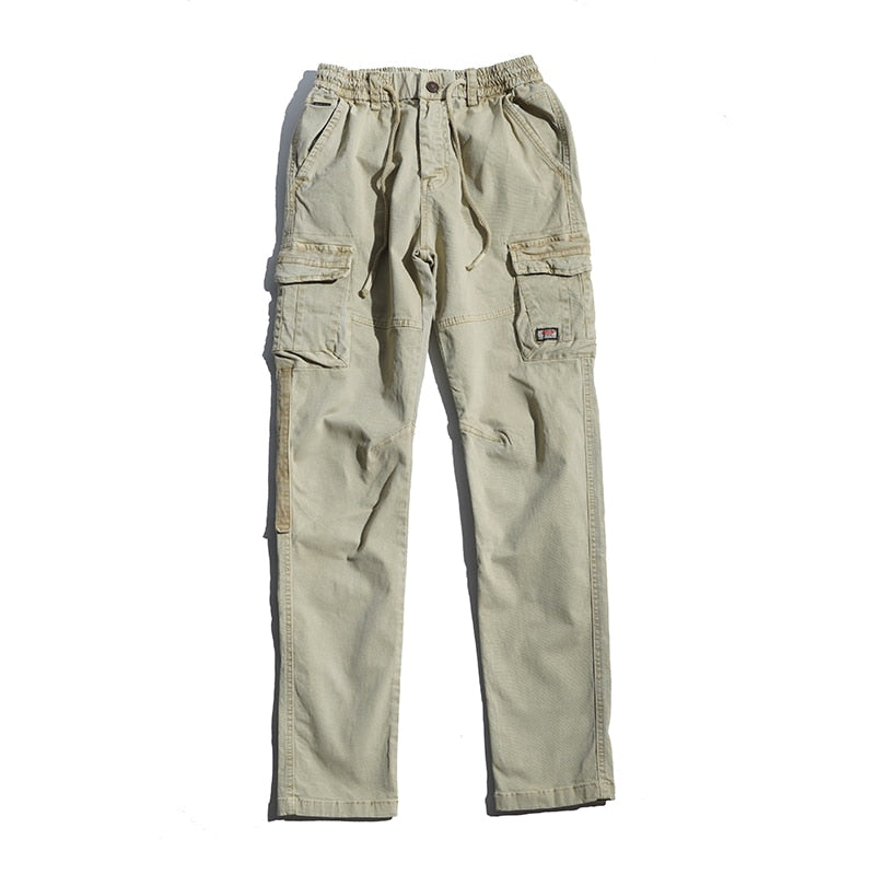 Griffin Men's Vintage Cotton Tactical Cargo Pants with Drawstring Waist