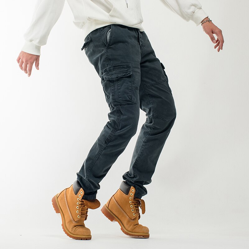 Griffin Men's Vintage Cotton Tactical Cargo Pants with Drawstring Waist
