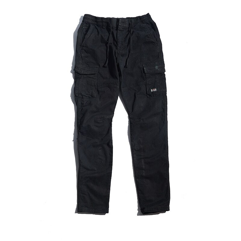 Griffin Men's Vintage Cotton Tactical Cargo Pants with Drawstring Waist
