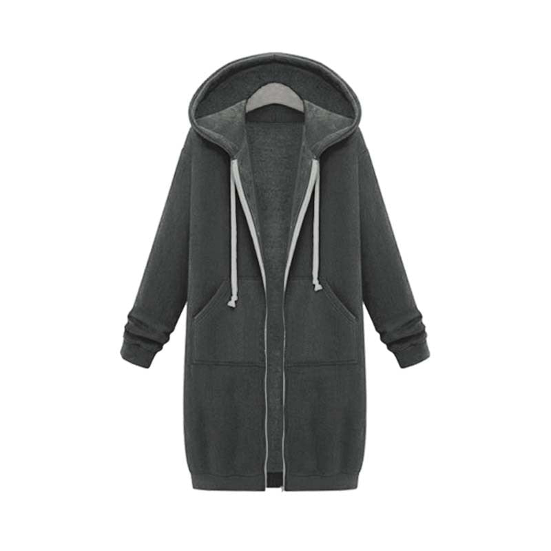 Edyth Women's Extended Length Zip Hoodie – Relaxed Fit with Pockets