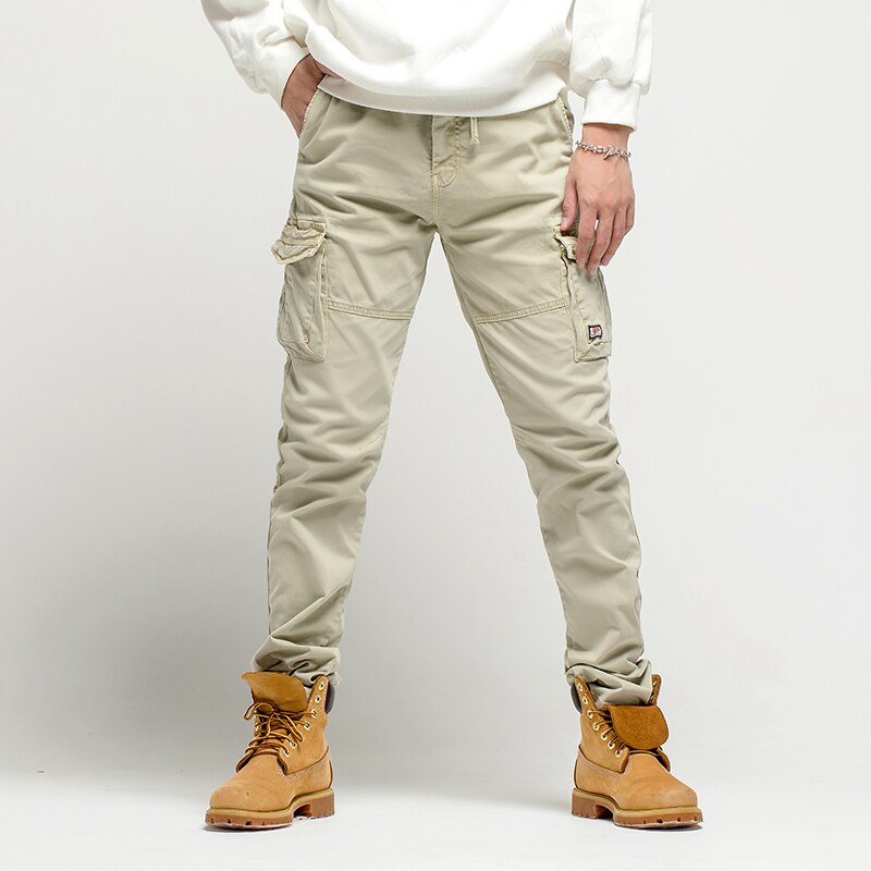 Griffin Men's Vintage Cotton Tactical Cargo Pants with Drawstring Waist