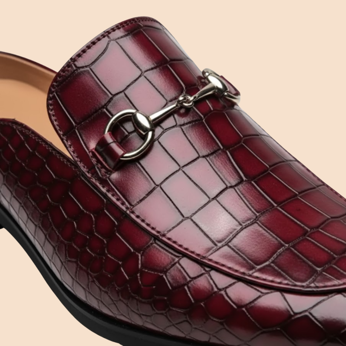 Marcello Croc Embossed Leather Mule – Metal Bit Slip-On Backless Loafers