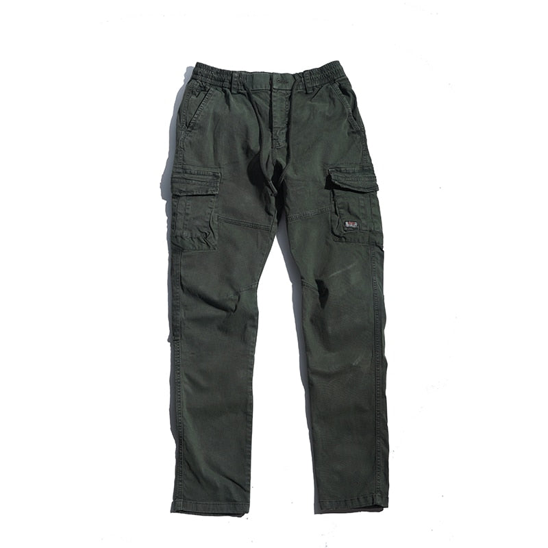 Griffin Men's Vintage Cotton Tactical Cargo Pants with Drawstring Waist