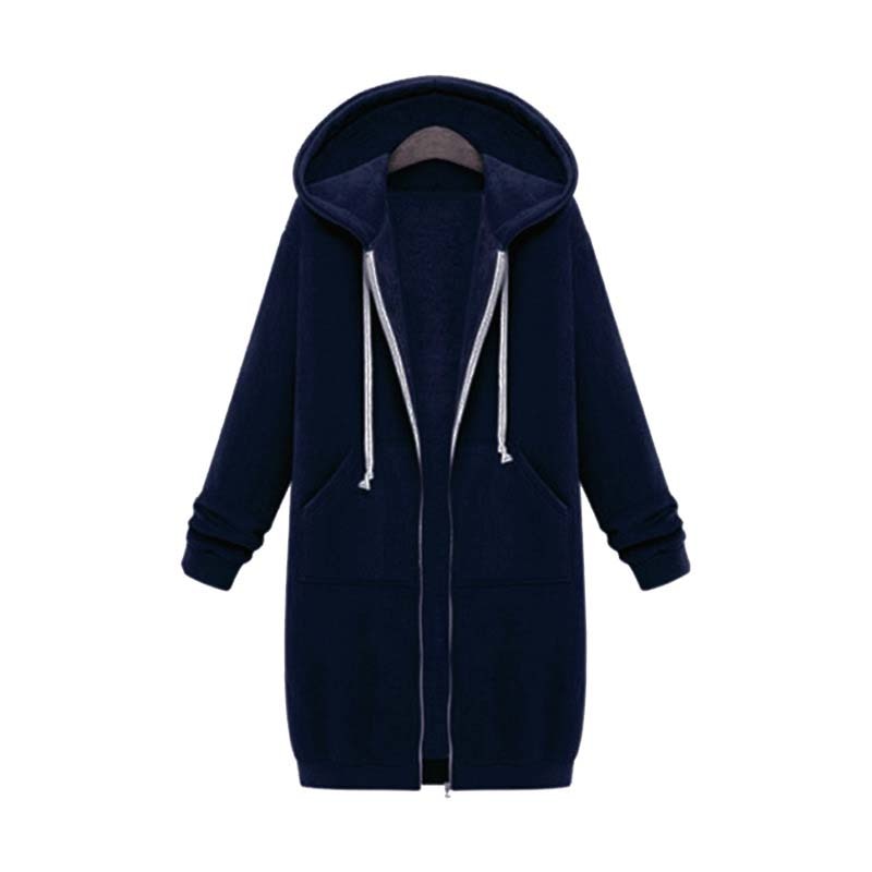 Edyth Women's Extended Length Zip Hoodie – Relaxed Fit with Pockets
