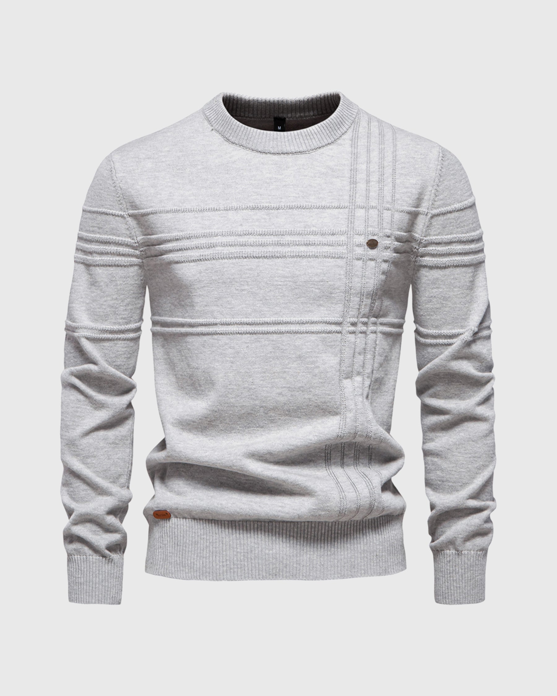 Marcus Cotton Knit Sweater – Crosshatch Crew Neck Pullover