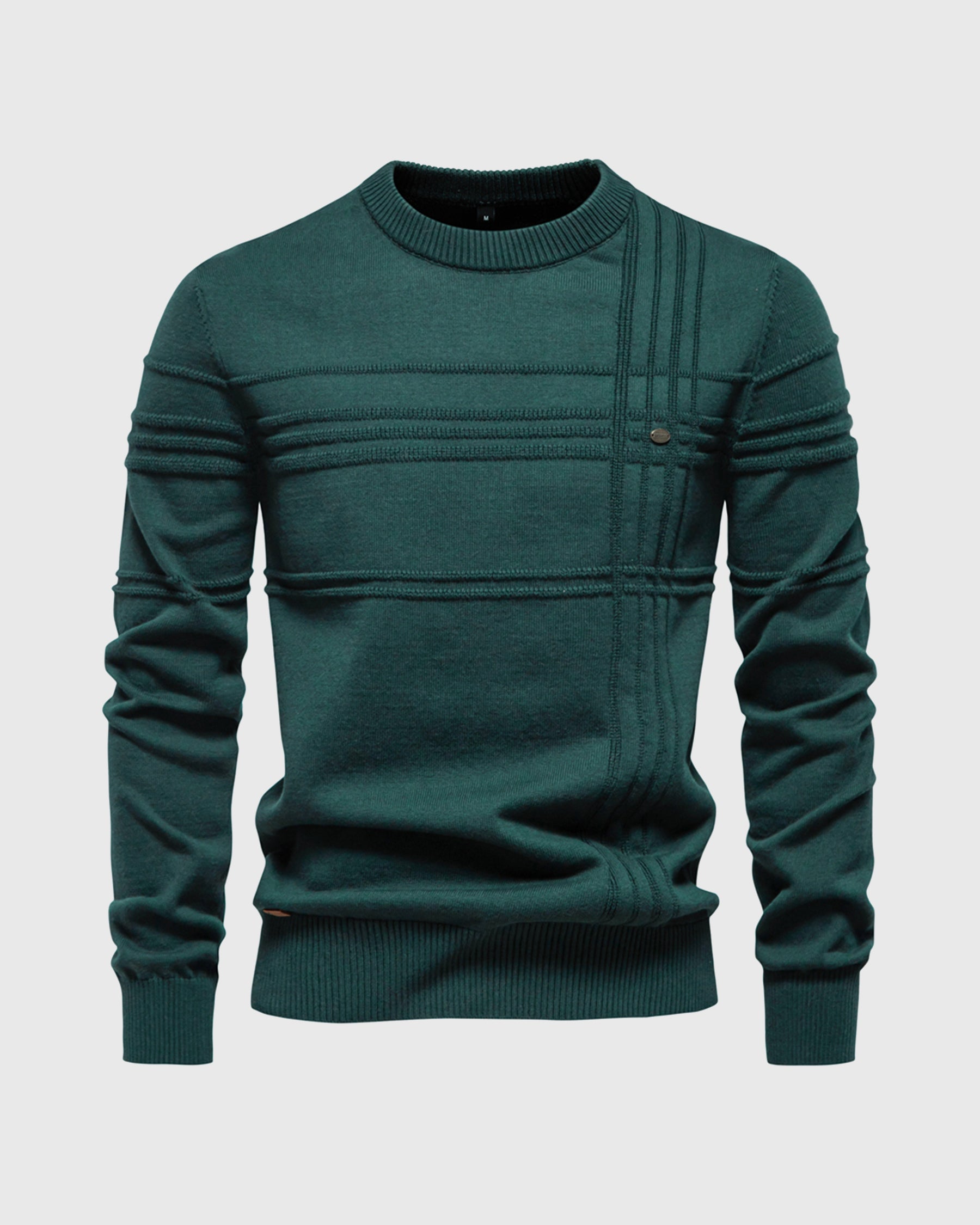 Marcus Cotton Knit Sweater – Crosshatch Crew Neck Pullover