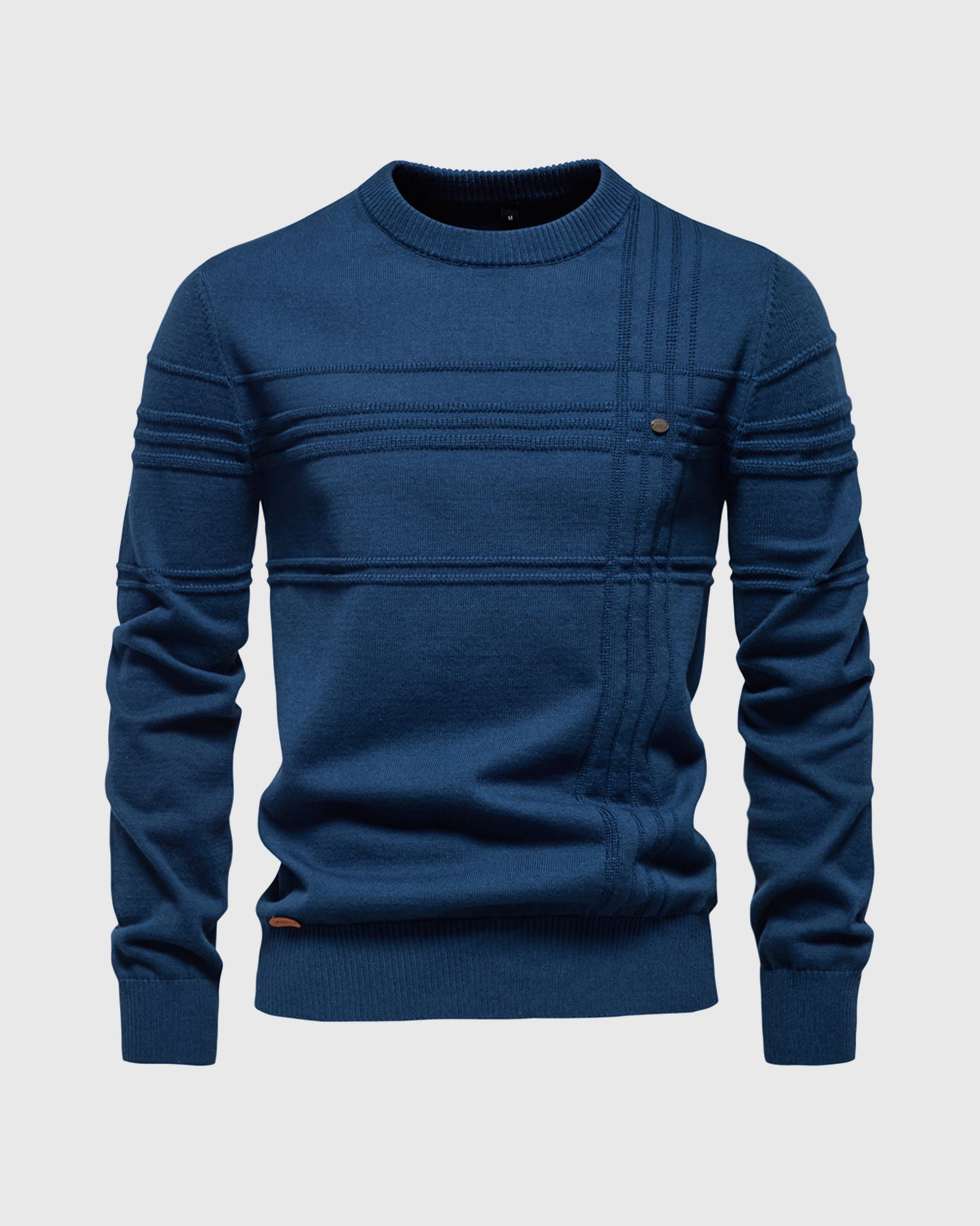 Marcus Cotton Knit Sweater – Crosshatch Crew Neck Pullover