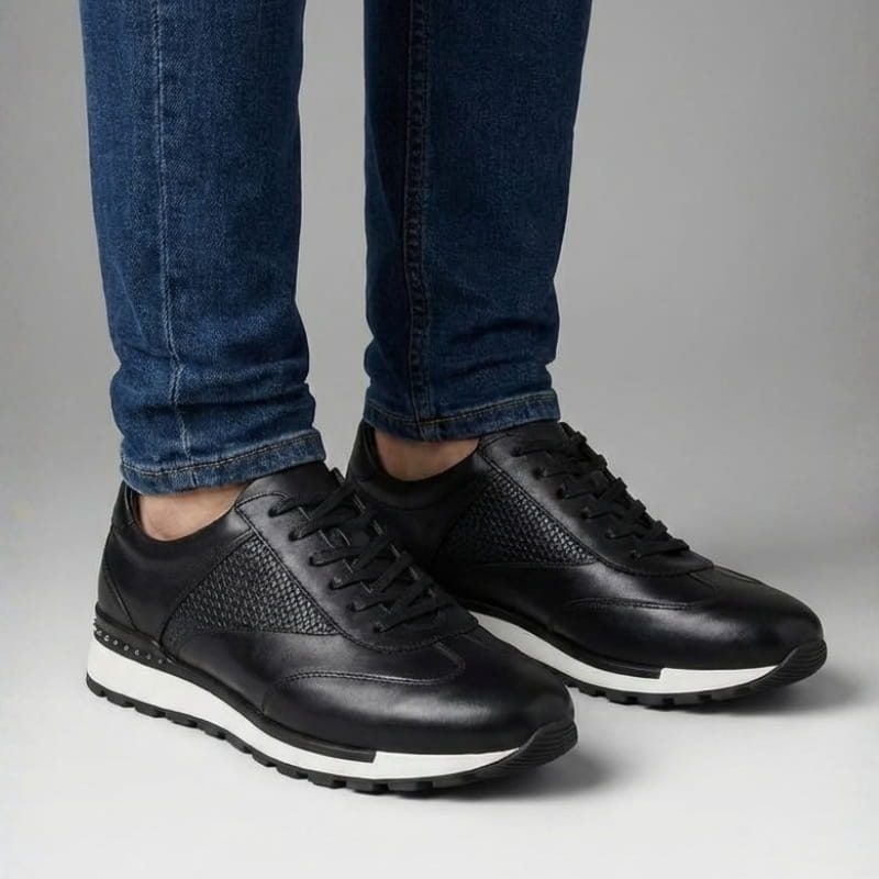 Salvy Premium Leather Casual Sneakers – Cushioned Lace-Up Everyday Shoes