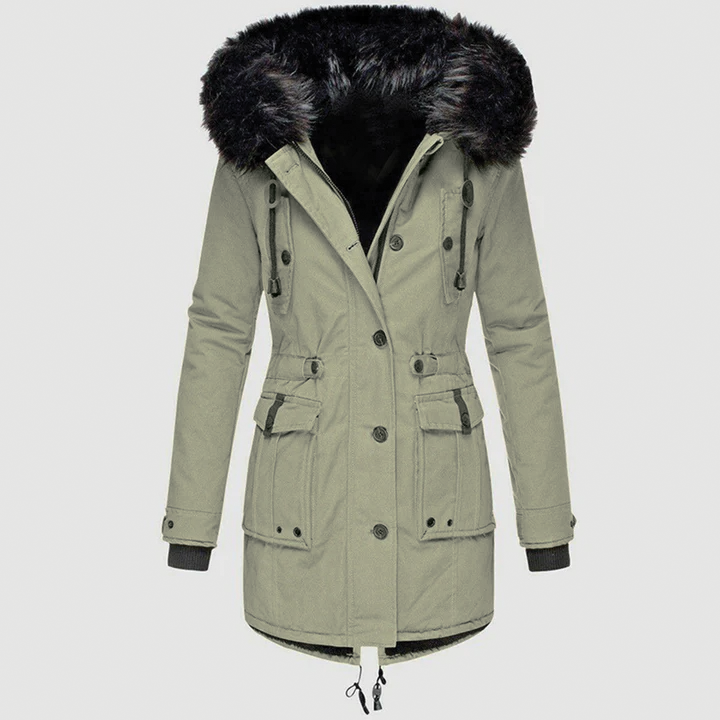 Emely Women's Hooded Winter Coat with Faux Fur Trim