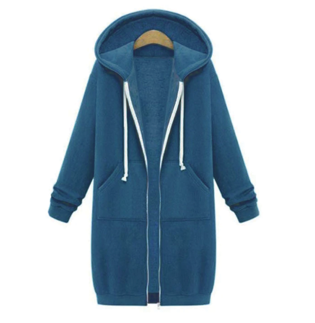 Edyth Women's Extended Length Zip Hoodie – Relaxed Fit with Pockets