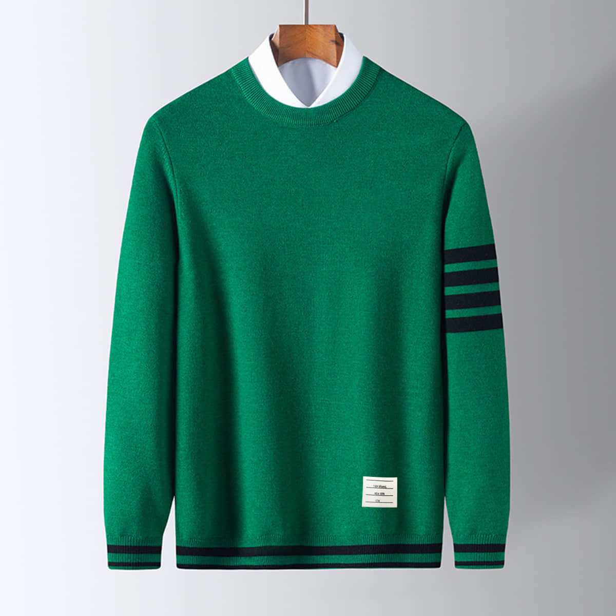 Danillo Men's Wool Pullover – Soft Sweater with Sporty Striped Sleeves