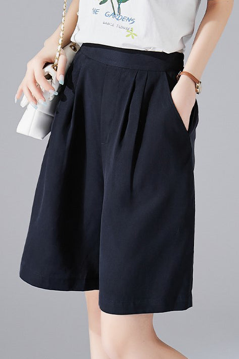 Helene Tailored Pleated Bermuda Shorts Relaxed Fit Elastic Waist