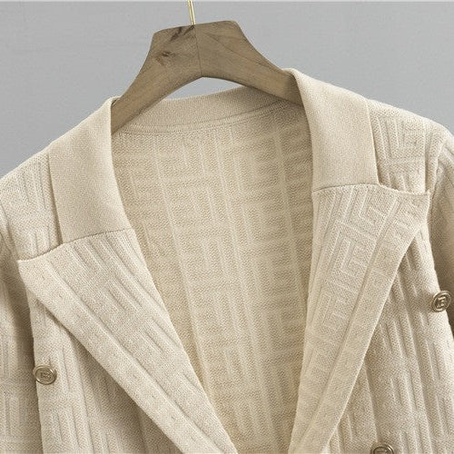 Francesca Women's Grid Texture Blazer & Skirt Set with Belted Waist