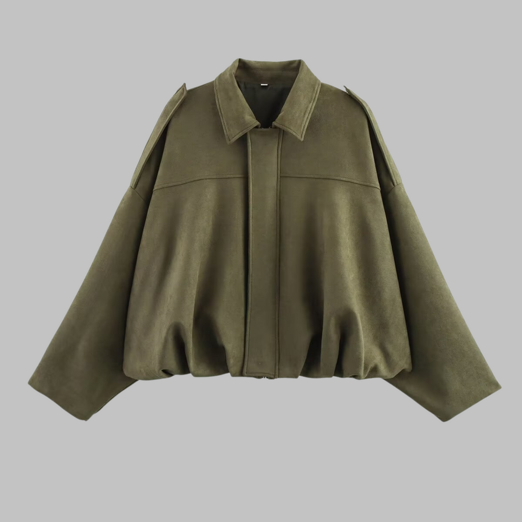 Sofia Suede Cropped Jacket – Oversized Drop-Shoulder Boxy Outerwear