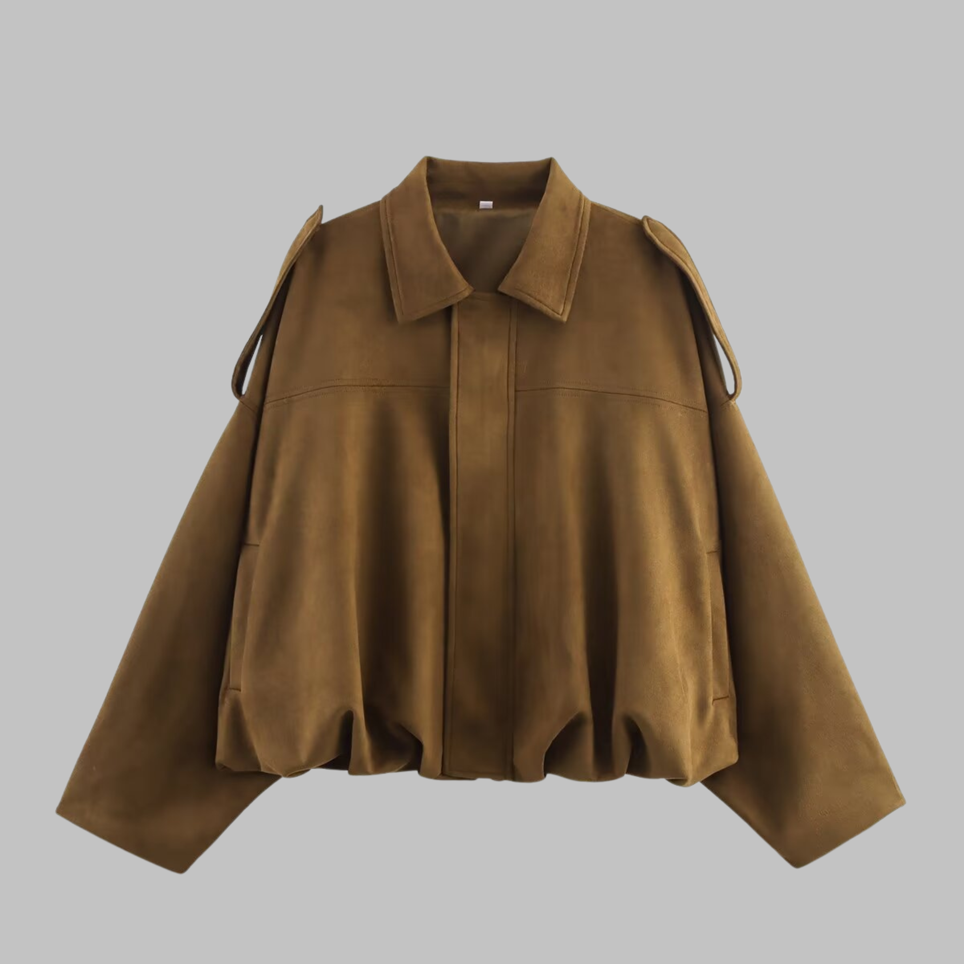 Sofia Suede Cropped Jacket – Oversized Drop-Shoulder Boxy Outerwear