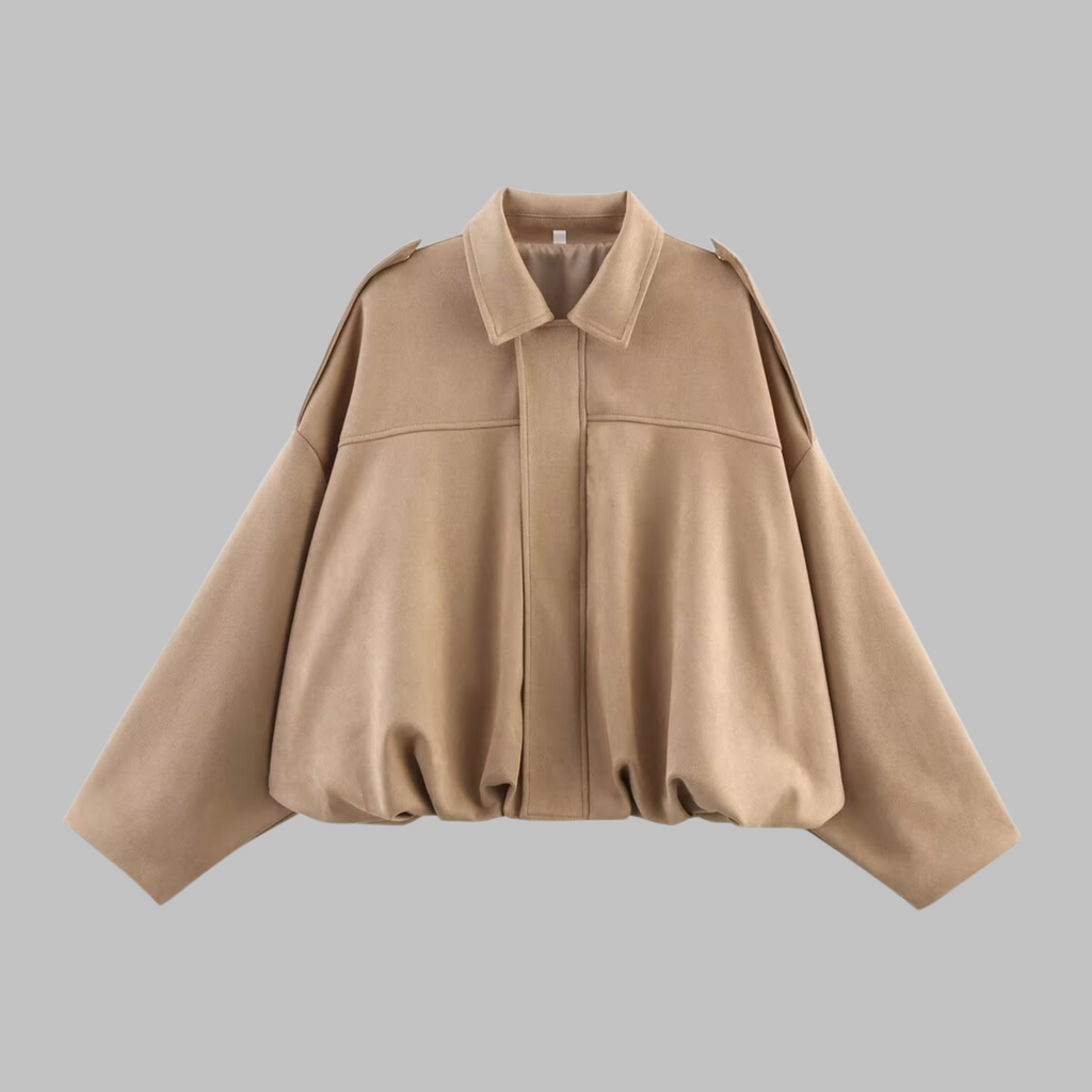 Sofia Suede Cropped Jacket – Oversized Drop-Shoulder Boxy Outerwear