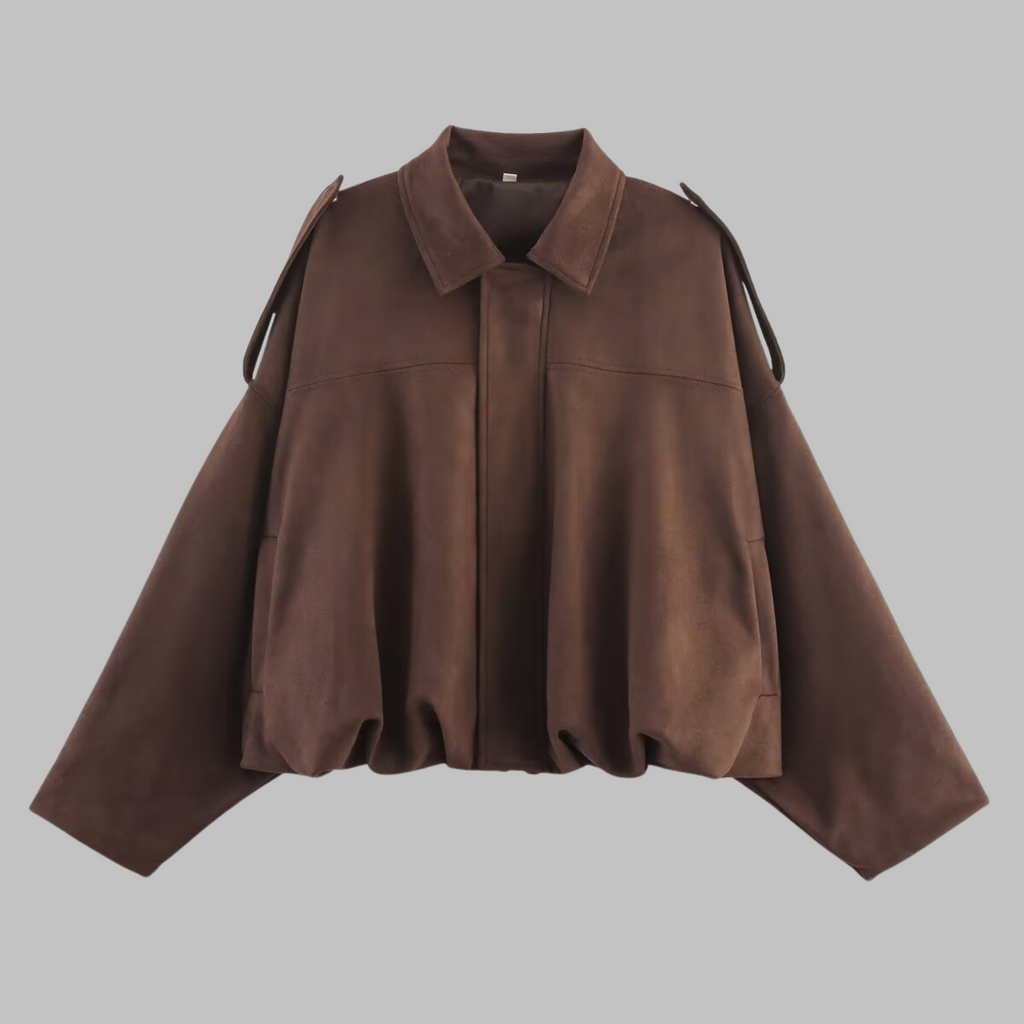 Sofia Suede Cropped Jacket – Oversized Drop-Shoulder Boxy Outerwear