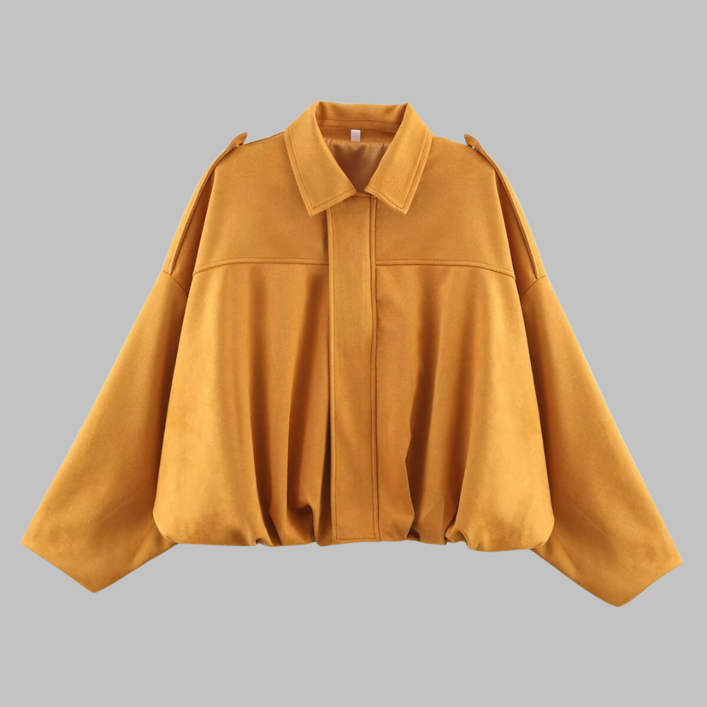Sofia Suede Cropped Jacket – Oversized Drop-Shoulder Boxy Outerwear