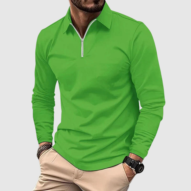 Ethan Men's Casual Zip-Up Long Sleeve Shirt with Structured Collar