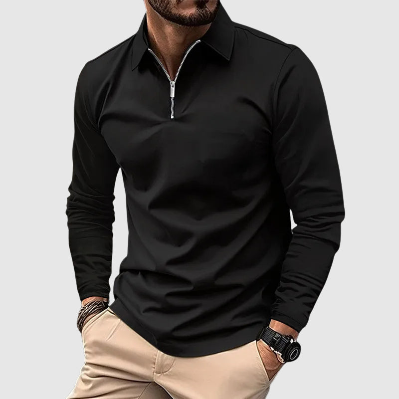 Ethan Men's Casual Zip-Up Long Sleeve Shirt with Structured Collar