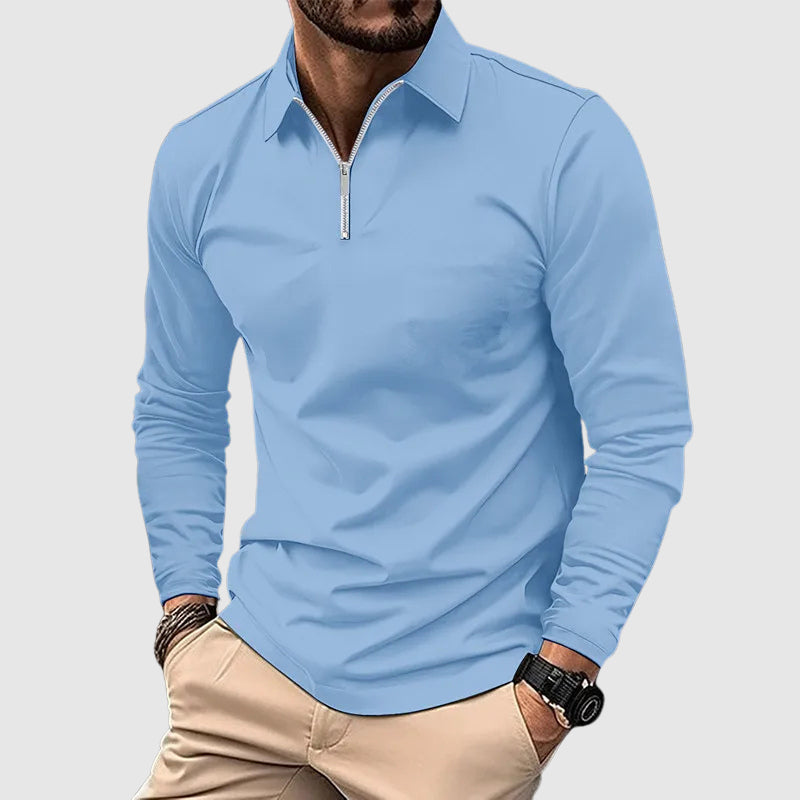 Ethan Men's Casual Zip-Up Long Sleeve Shirt with Structured Collar