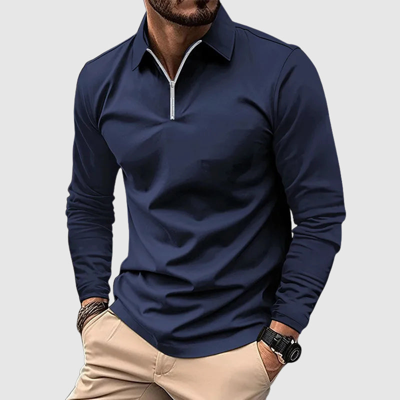 Ethan Men's Casual Zip-Up Long Sleeve Shirt with Structured Collar