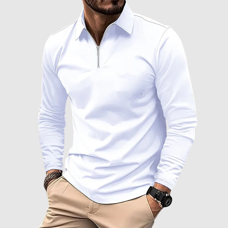 Ethan Men's Casual Zip-Up Long Sleeve Shirt with Structured Collar
