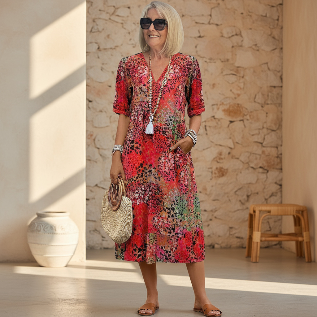 Valerie Printed Midi Dress – Relaxed Fit Casual Chic Everyday Summer Dress