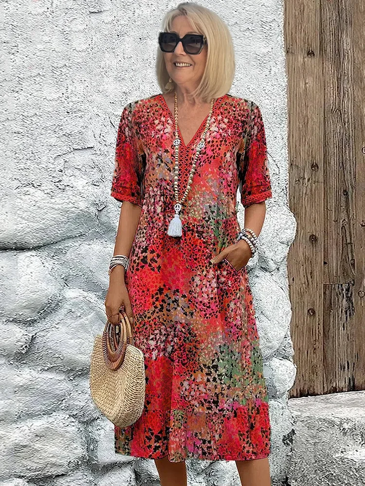 Valerie Printed Midi Dress – Relaxed Fit Casual Chic Everyday Summer Dress