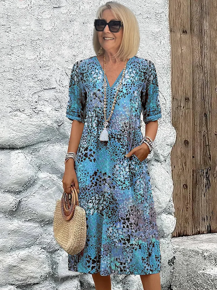 Valerie Printed Midi Dress – Relaxed Fit Casual Chic Everyday Summer Dress
