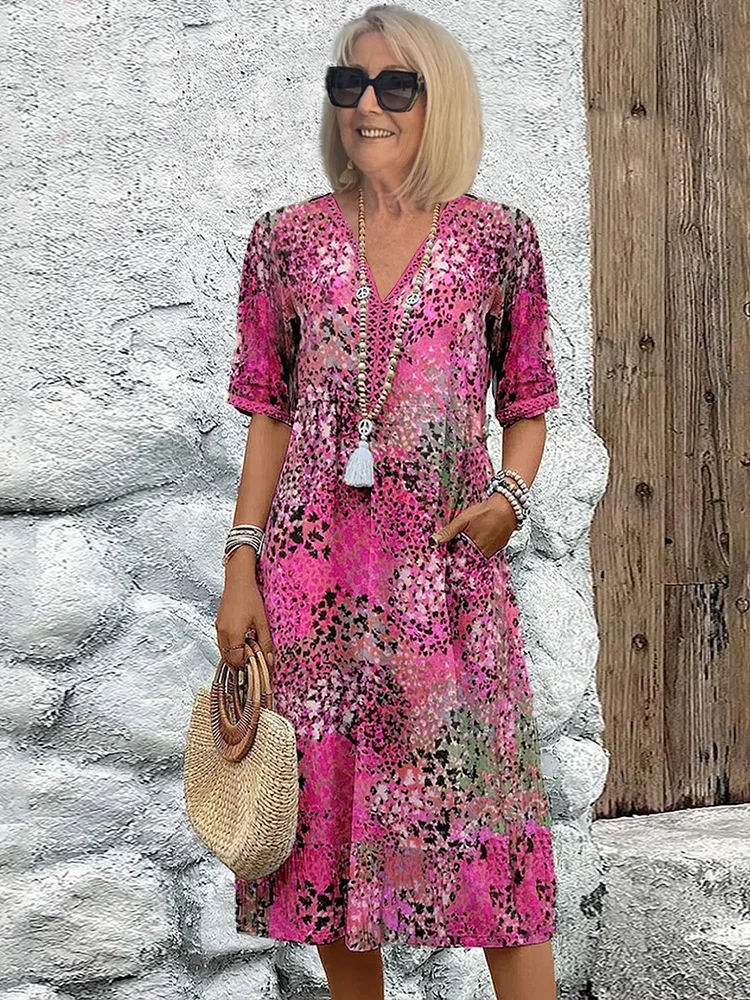 Valerie Printed Midi Dress – Relaxed Fit Casual Chic Everyday Summer Dress