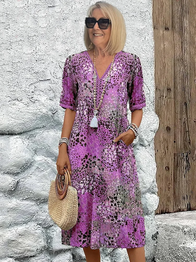 Valerie Printed Midi Dress – Relaxed Fit Casual Chic Everyday Summer Dress