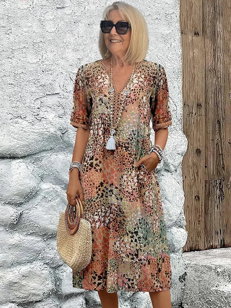 Valerie Printed Midi Dress – Relaxed Fit Casual Chic Everyday Summer Dress