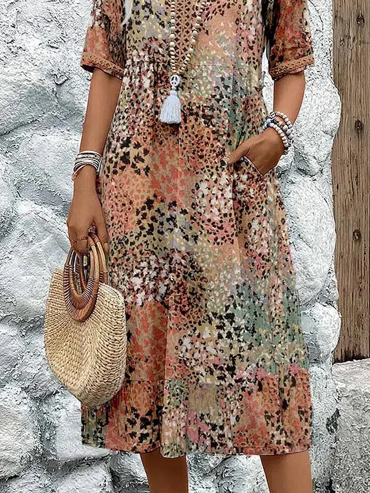 Valerie Printed Midi Dress – Relaxed Fit Casual Chic Everyday Summer Dress